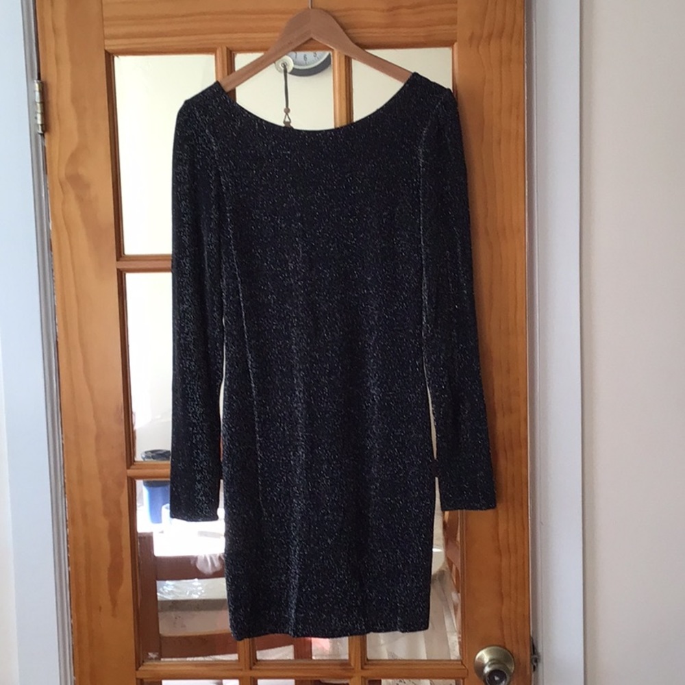Long sleeve silver threaded dress